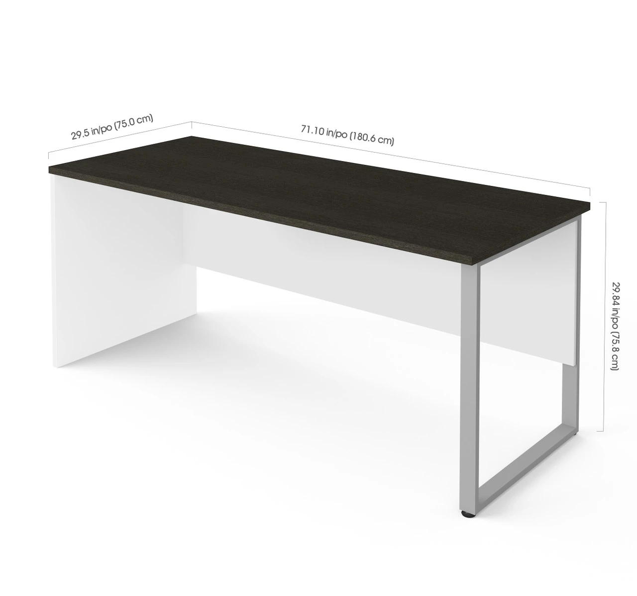 Bestar Pro-Concept Plus 72W Table Desk With Rectangular Metal Leg Deep In White & Deep Grey - 110402-1117 - Image 2