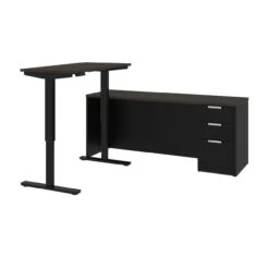 Bestar Pro-Concept Plus 72W L-Shaped Standing Desk With Pedestal In Deep Grey & Black - 110895-32