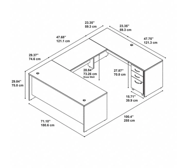Bush Series C 72W X 30D U Station With 3 Drawer Mobile Pedestal - SRC091NCSU - Image 3