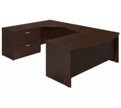 Bush Series C 72W X 36D Left Hand Bowfront U Station Desk Shell & Lateral File - SRE096MRSU
