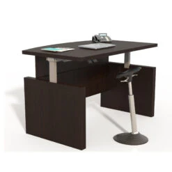 Mayline Aberdeen Laminate Height Adjustable Executive Bow Front Desk 72" Mocha - ABDH7242-LDC