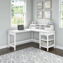 Bush Furniture Broadview L-Shaped Computer Desk 60"W Package- BD029WH