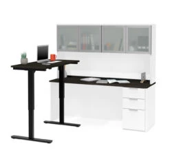 Bestar Pro-Concept Plus 72W L-Shaped Standing Desk With Hutch In White & Deep Grey - 110897-17