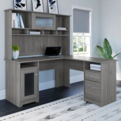 Bush Cabot Collection L-Shaped Desk 60" & Hutch Modern Gray - CAB001MG
