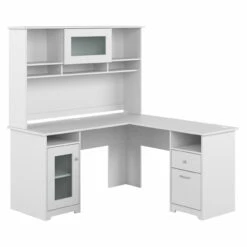 Bush Cabot Collection L-Shaped Desk & Hutch 60" White - CAB001WHN