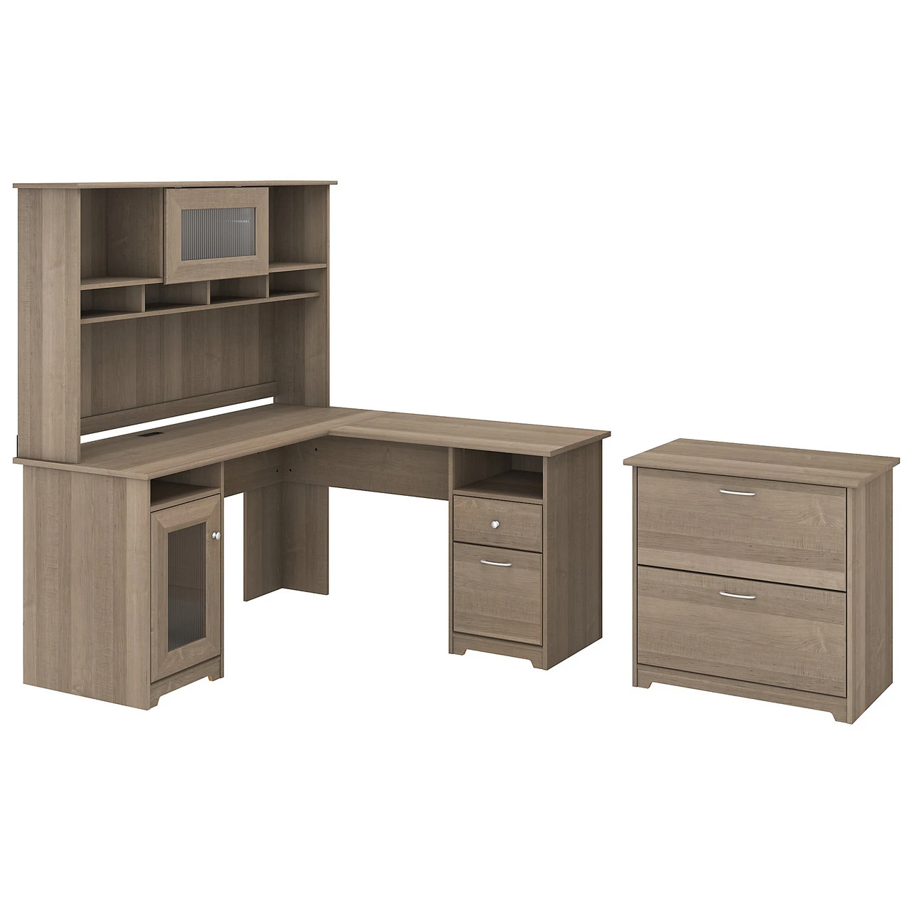 Bush Furniture Cabot 60W L Shaped Computer Desk With Hutch And Lateral File Cabinet In Ash Gray - CAB005AG - Image 2