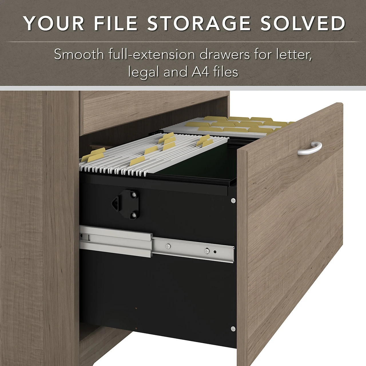 Bush Furniture Cabot 60W L Shaped Computer Desk With Hutch And Lateral File Cabinet In Ash Gray - CAB005AG - Image 6