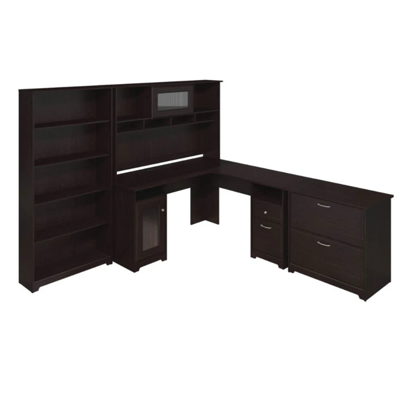 Bush Furniture Cabot Collection 60W L Shaped Computer Desk With Hutch, File Cabinet And Bookcase Espresso Oak - CAB010EPO - Image 2