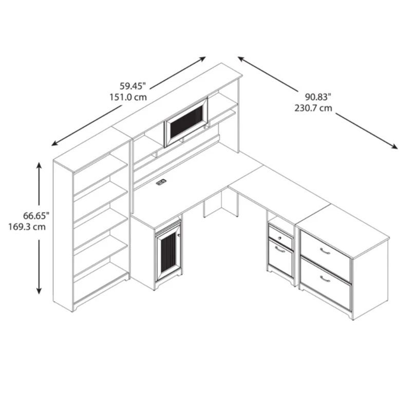 Bush Furniture Cabot Collection 60W L Shaped Computer Desk With Hutch, File Cabinet And Bookcase Espresso Oak - CAB010EPO - Image 7