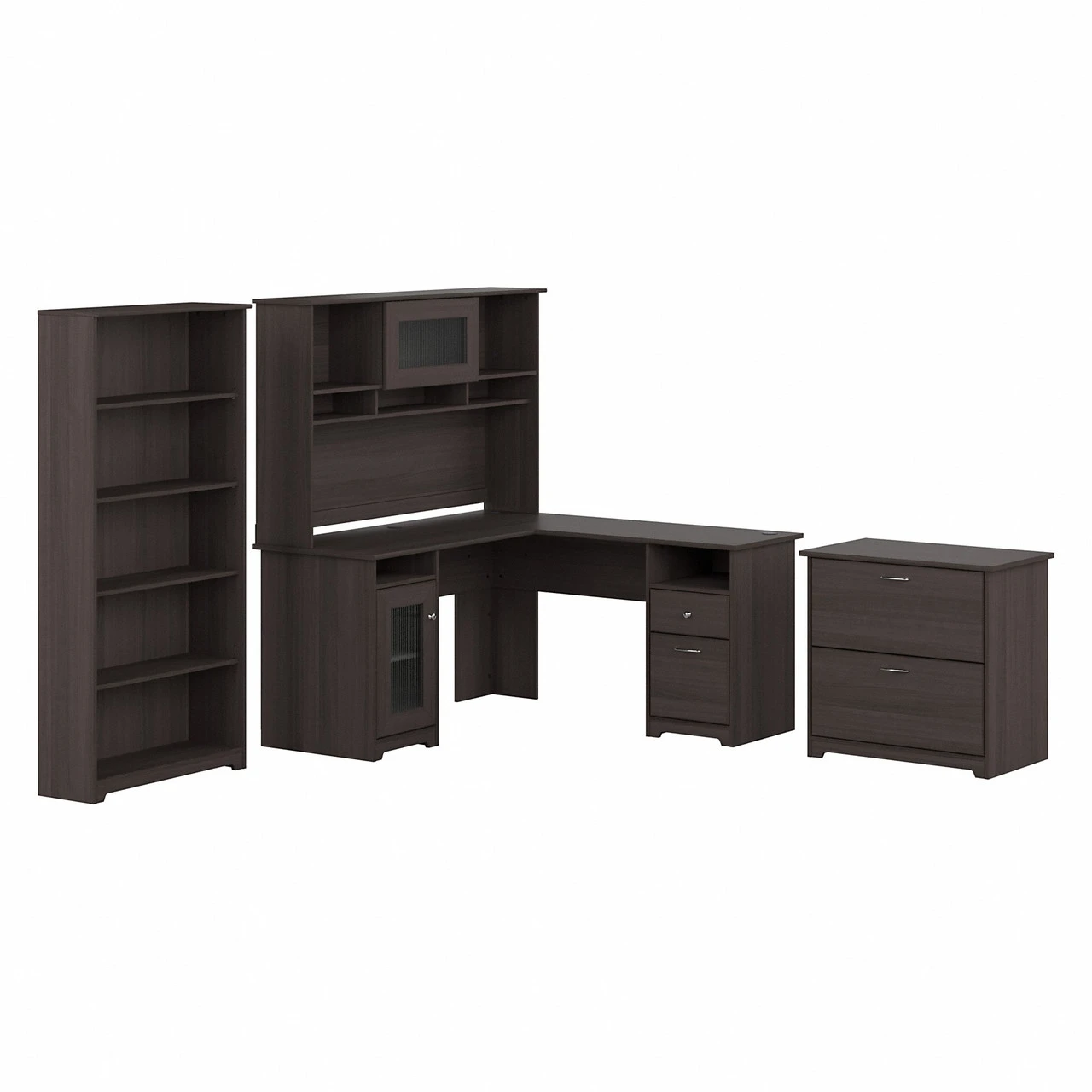 Bush Furniture Cabot Collection 60W L Shaped Computer Desk With Hutch, File Cabinet And Bookcase Heather Gray - CAB010HRG - Image 2