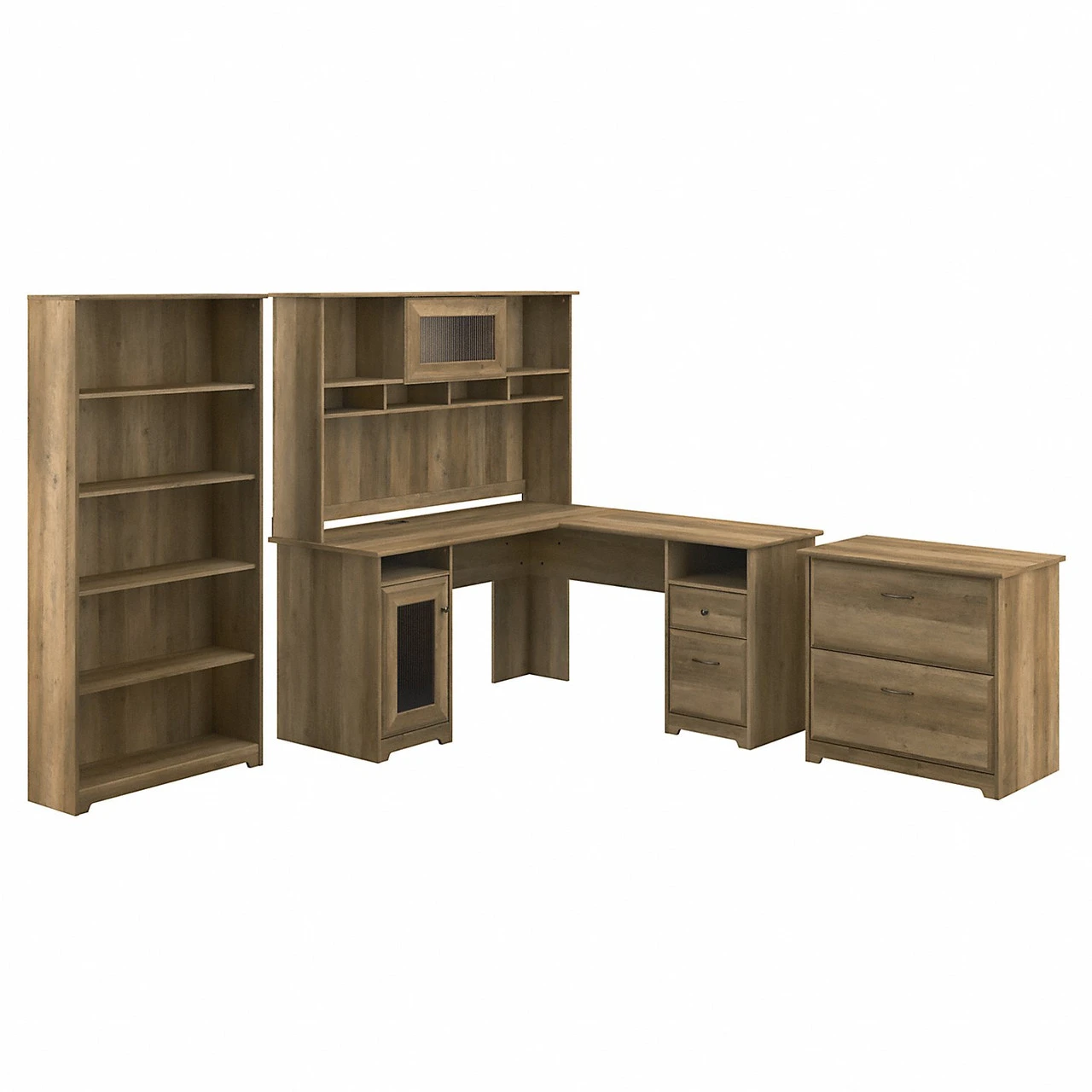 Bush Furniture Cabot Collection 60W L Shaped Computer Desk With Hutch, File Cabinet And Bookcase Reclaimed Pine - CAB010RCP - Image 2