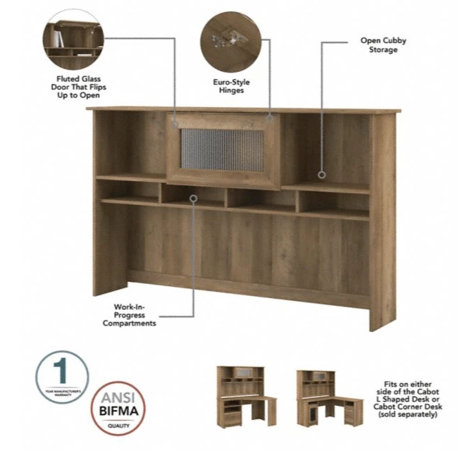 Bush Furniture Cabot Collection 60W L Shaped Computer Desk With Hutch, File Cabinet And Bookcase Reclaimed Pine - CAB010RCP - Image 6