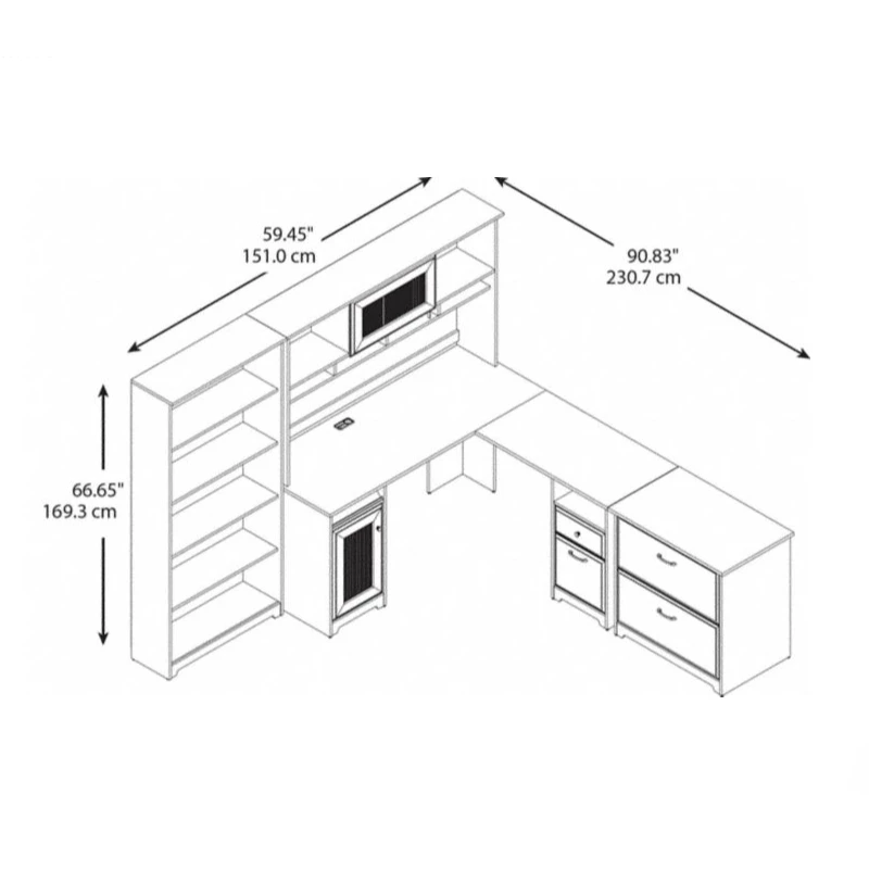 Bush Furniture Cabot Collection 60W L Shaped Computer Desk With Hutch, File Cabinet And Bookcase Reclaimed Pine - CAB010RCP - Image 4