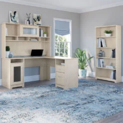 Bush Cabot Collection L-Shaped Desk Package Linen White - CAB011LW