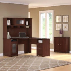 Bush Furniture Cabot Collection 60W L Shaped Computer Desk With Hutch And Small Storage Cabinet Harvest Cherry - CAB016HVC