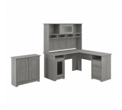 Bush Furniture Cabot Collection 60W L Shaped Computer Desk With Hutch And Small Storage Cabinet Modern Gray- CAB016MG