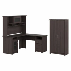 Bush Furniture Cabot Collection 60W L Shaped Computer Desk With Hutch And Tall Storage Cabinet Heather Gray - CAB017HRG