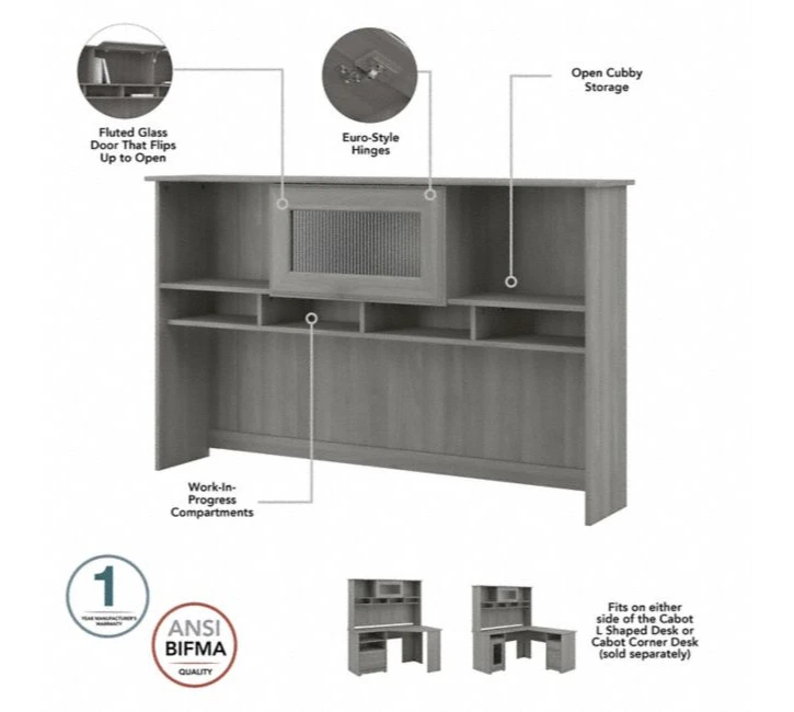 Bush Furniture Cabot Collection 60W L Shaped Computer Desk With Hutch And Tall Storage Cabinet Modern Gray - CAB017MG - Image 2