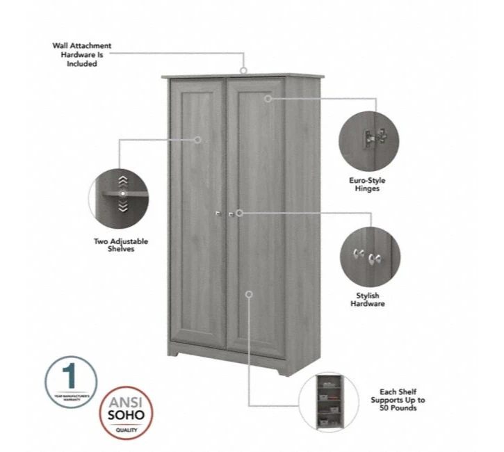 Bush Furniture Cabot Collection 60W L Shaped Computer Desk With Hutch And Tall Storage Cabinet Modern Gray - CAB017MG - Image 5