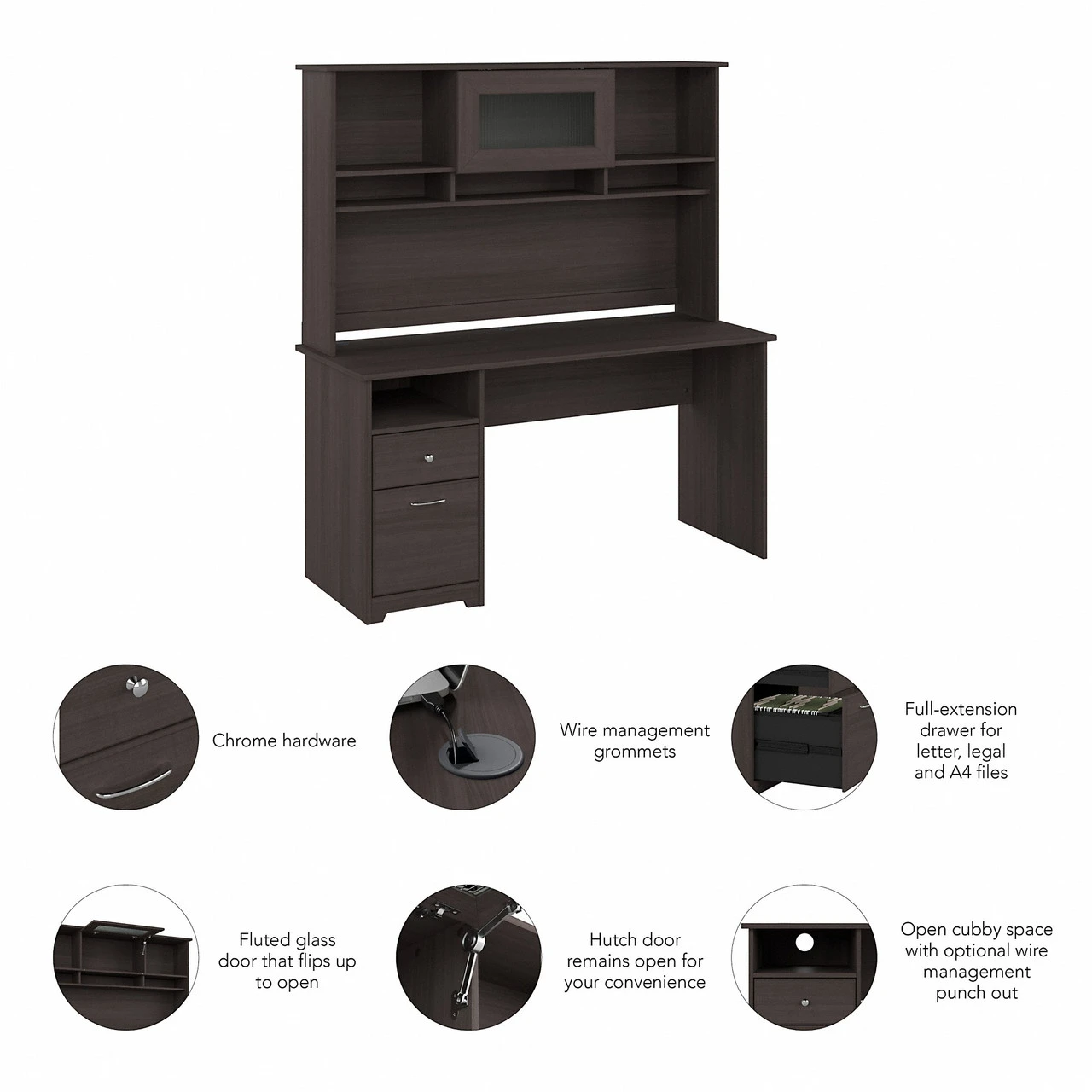 Bush Furniture Cabot Collection 60W 3 Position Sit To Stand L Shaped Desk With Hutch Heather Gray - CAB042HRG - Image 5