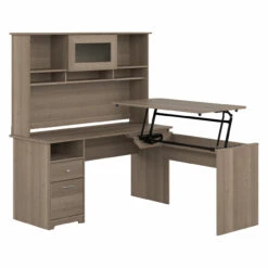 Bush Furniture Cabot Collection 60W 3 Position Sit To Stand L Shaped Desk With Hutch Ash Gray - CAB045AG
