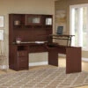 Bush Furniture Cabot Collection 60W 3 Position Sit To Stand L Shaped Desk With Hutch Harvest Cherry - CAB045HVC