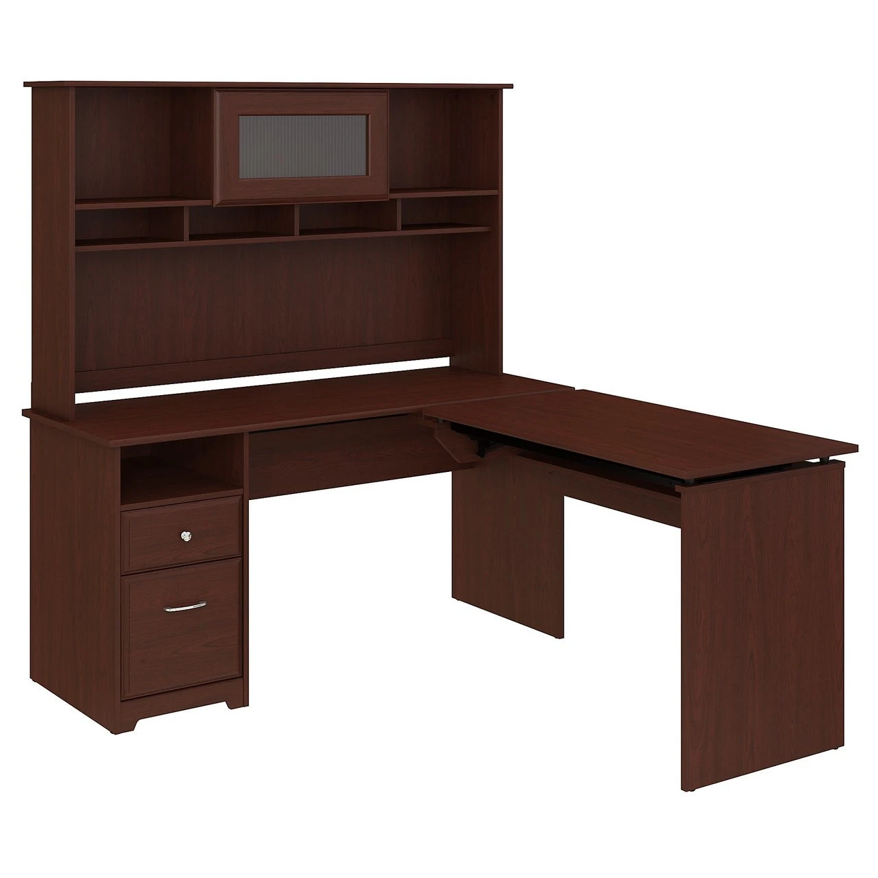 Bush Furniture Cabot Collection 60W 3 Position Sit To Stand L Shaped Desk With Hutch Harvest Cherry - CAB045HVC - Image 2