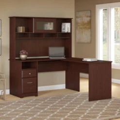 Bush Furniture Cabot Collection 60W L Shaped Computer Desk With Hutch And DrawersHarvest Cherry - CAB046HVC