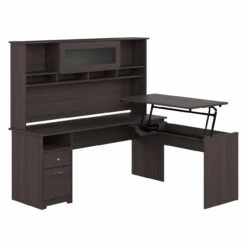 Bush Furniture Cabot Collection 72W 3 Position Sit To Stand L Shaped Desk With Hutch Heather Gray - CAB052HRG