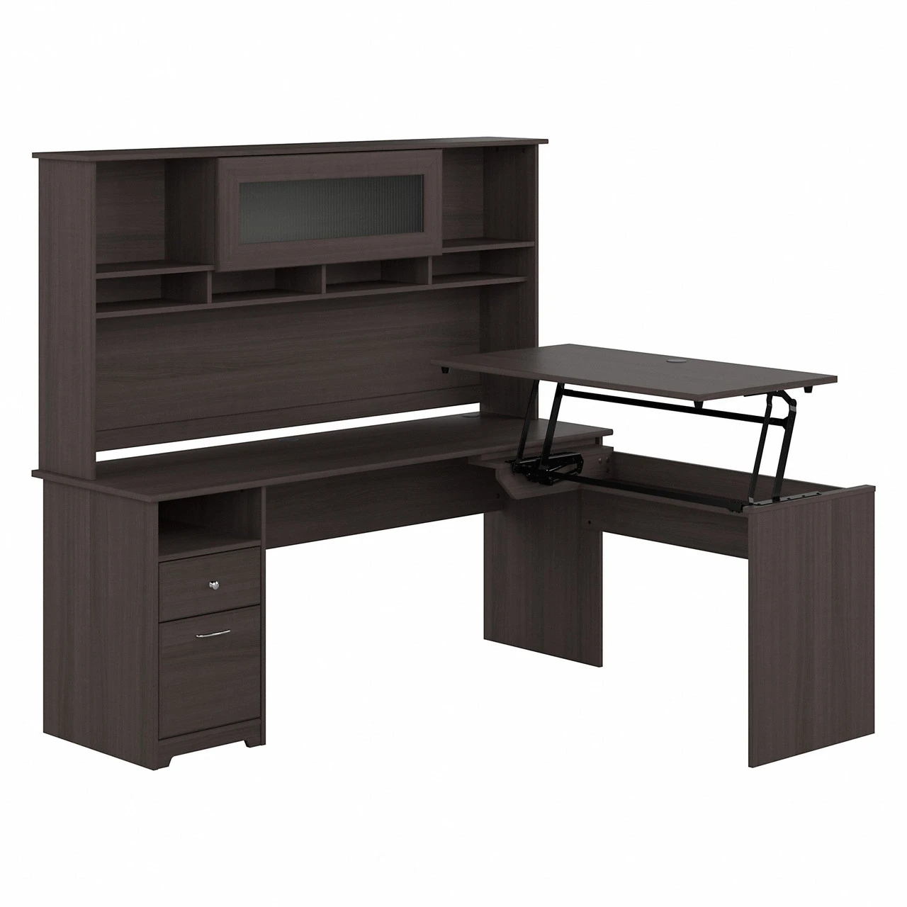 Bush Furniture Cabot Collection 72W 3 Position Sit To Stand L Shaped Desk With Hutch Heather Gray - CAB052HRG