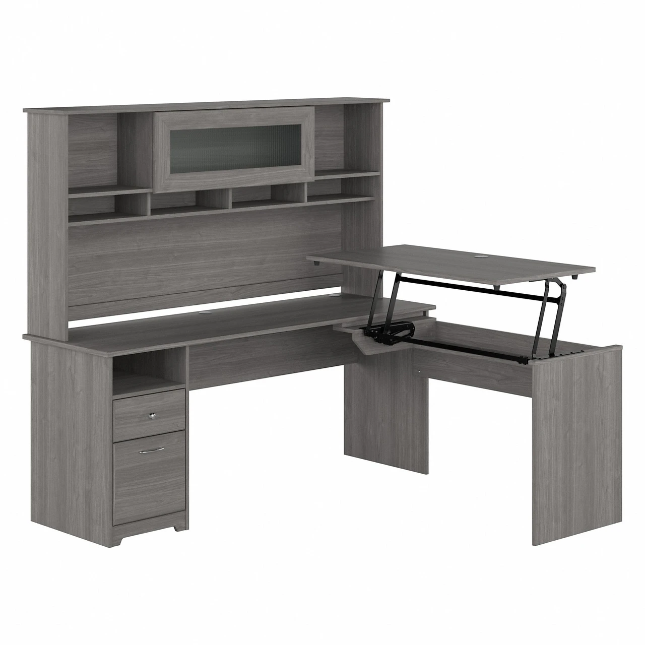 Bush Furniture Cabot Collection 72W 3 Position Sit To Stand L Shaped Desk With Hutch Modern Gray - CAB052MG - Image 3