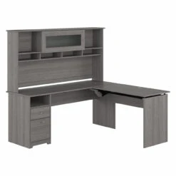 Bush Furniture Cabot Collection 72W 3 Position Sit To Stand L Shaped Desk With Hutch Modern Gray - CAB052MG