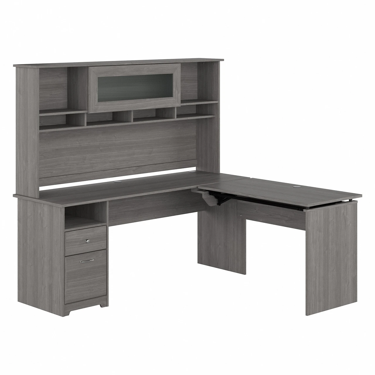 Bush Furniture Cabot Collection 72W 3 Position Sit To Stand L Shaped Desk With Hutch Modern Gray - CAB052MG