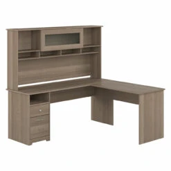 Bush Furniture Cabot Collection 72W L Shaped Computer Desk With Hutch And Drawers Ash Gray - CAB053AG