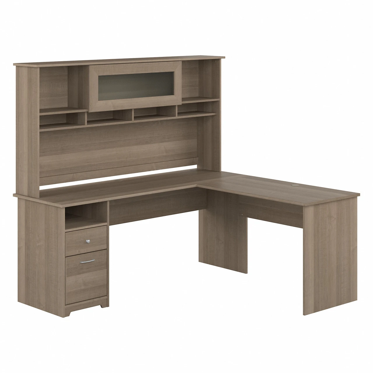 Bush Furniture Cabot Collection 72W L Shaped Computer Desk With Hutch And Drawers Ash Gray - CAB053AG