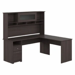 Bush Furniture Cabot Collection 72W L Shaped Computer Desk With Hutch And Drawers Heather Gray - CAB053HRG