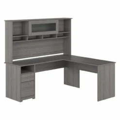 Bush Furniture Cabot Collection 72W L Shaped Computer Desk With Hutch And Drawers Modern Gray- CAB053MG