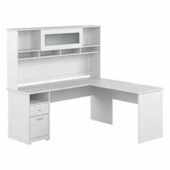 Bush Furniture Cabot Collection 72W L Shaped Computer Desk With Hutch And Drawers White - CAB053WHN