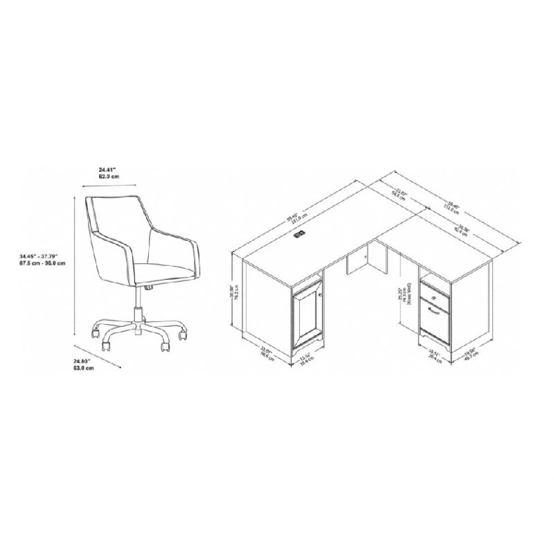 Bush Cabot Collection 60W L Shaped Desk Mid Back Leather Box Chair Ash Gray - CAB059AG - Image 4