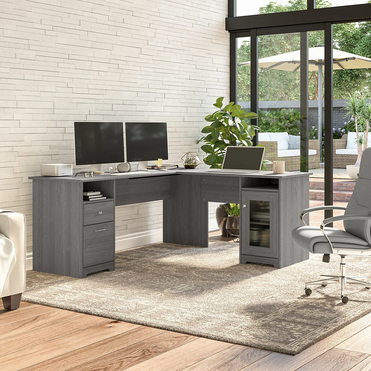 Bush Furniture Cabot Collection 72W L Shaped Computer Desk With Storage Modern Gray - CAB072MG