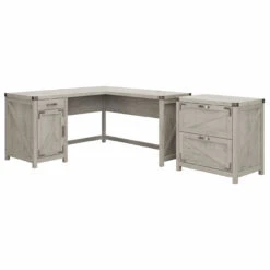 Kathy Ireland Bush Furniture Cottage Grove 60W L Shaped Desk W 2 Drawer Lateral File Cottage White - CGR004CWH