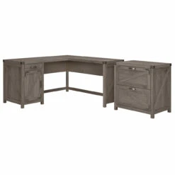 Kathy Ireland Bush Furniture Cottage Grove 60W L Shaped Desk W 2 Drawer Lateral File Restored Gray - CGR004RTG