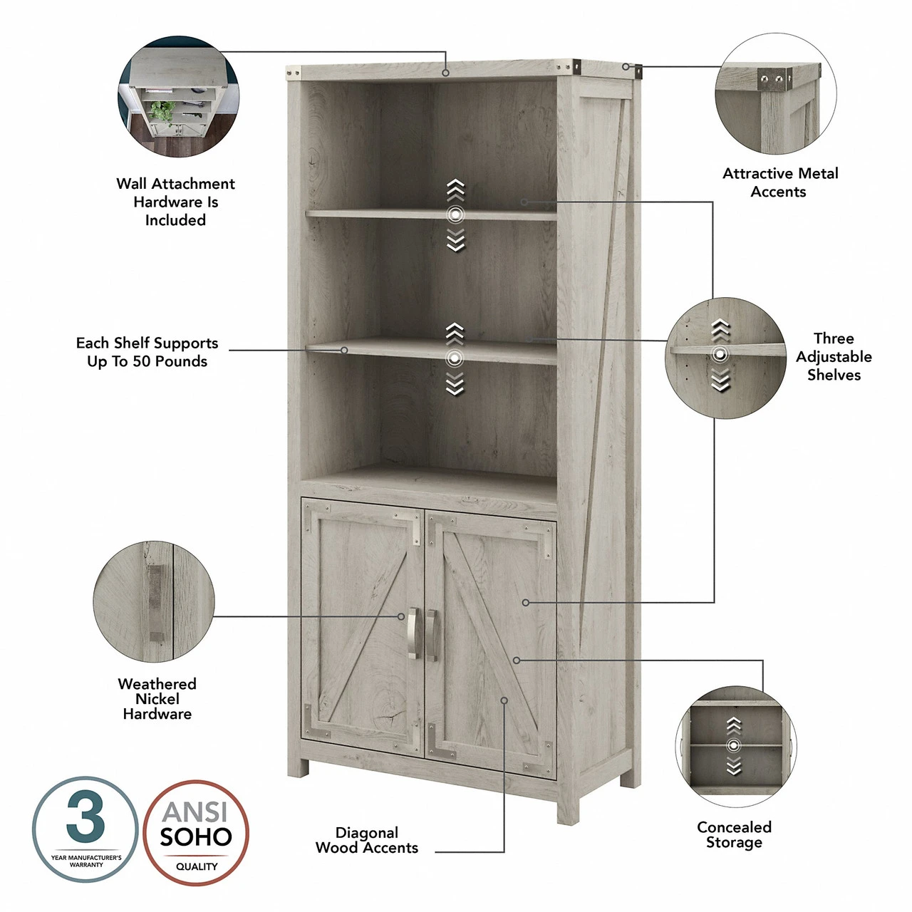Kathy Ireland By Bush Furniture Cottage Grove 60W L Shaped Desk Package Cottage White - CGR005CWH - Image 6