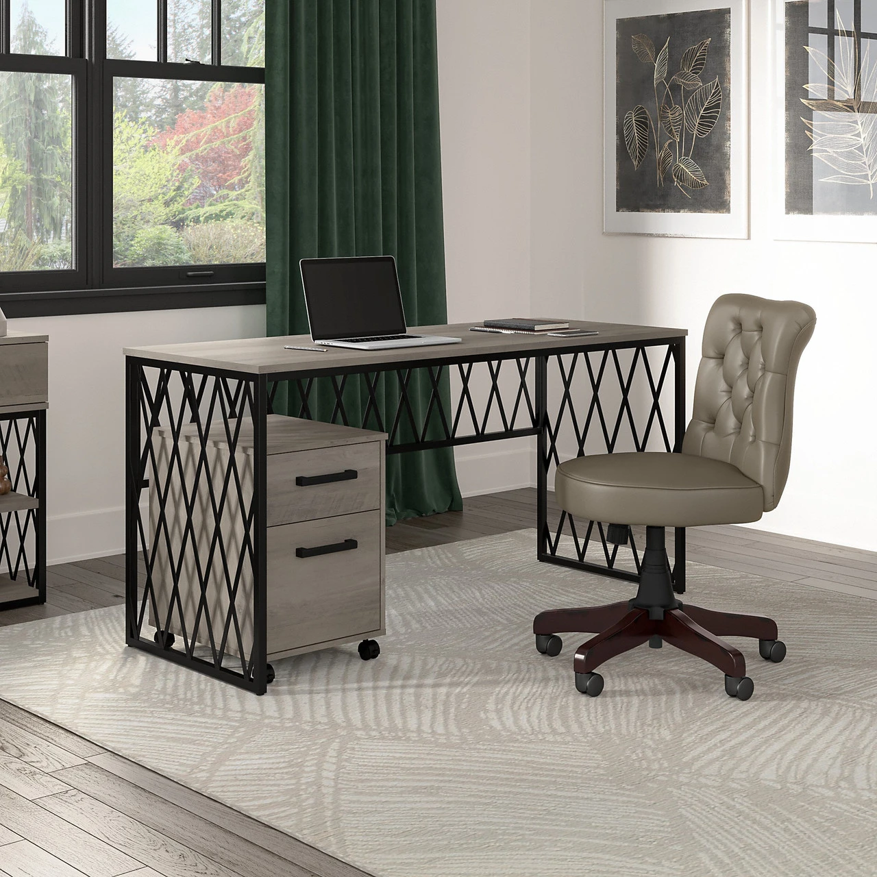 Kathy Ireland Home By Bush Furniture City Park 60W Industrial Writing Desk With Mobile File Cabinet - CPK004DG - Image 2
