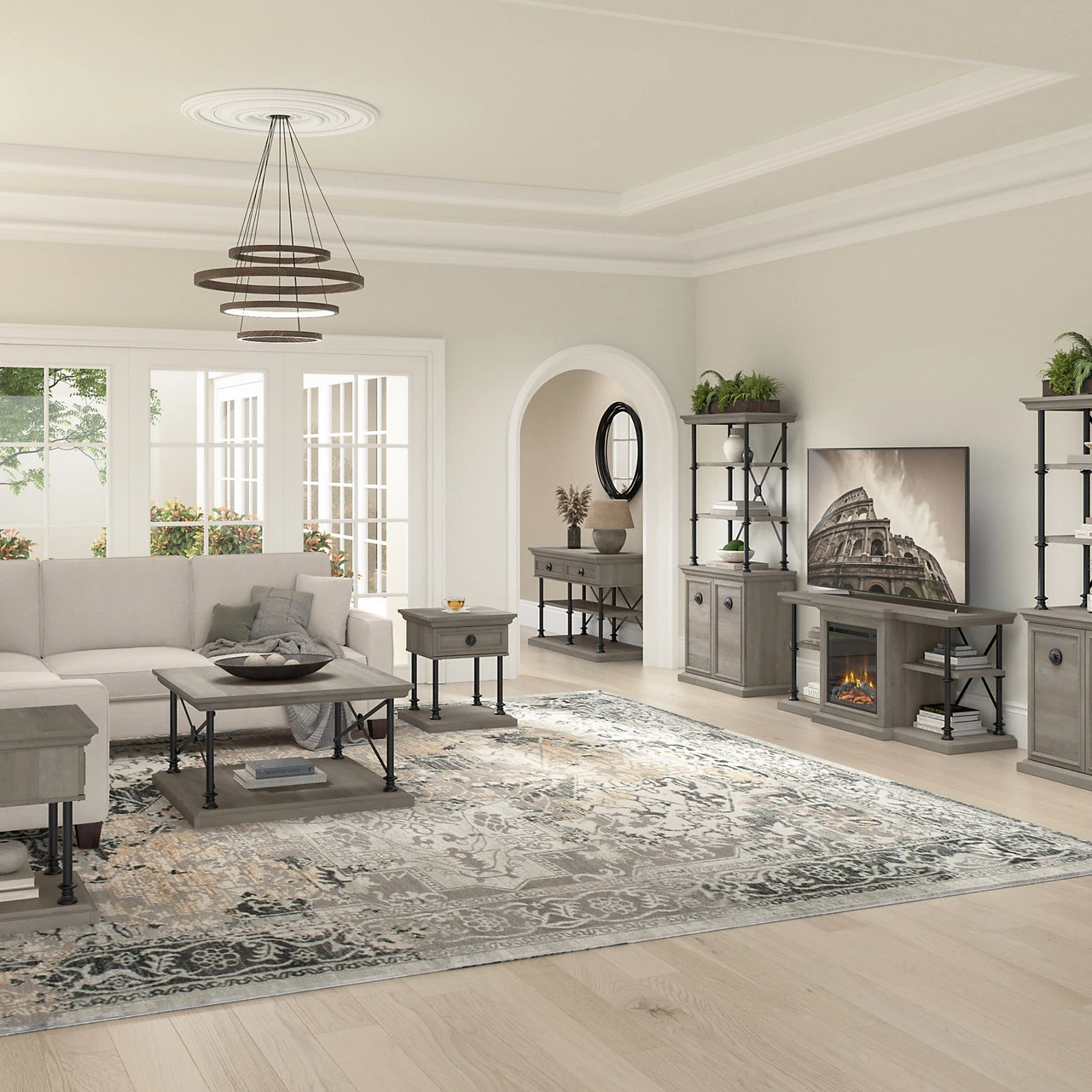 Bush Furniture Coliseum 60W Electric Fireplace TV Stand In Driftwood Gray - CSM001DG - Image 11