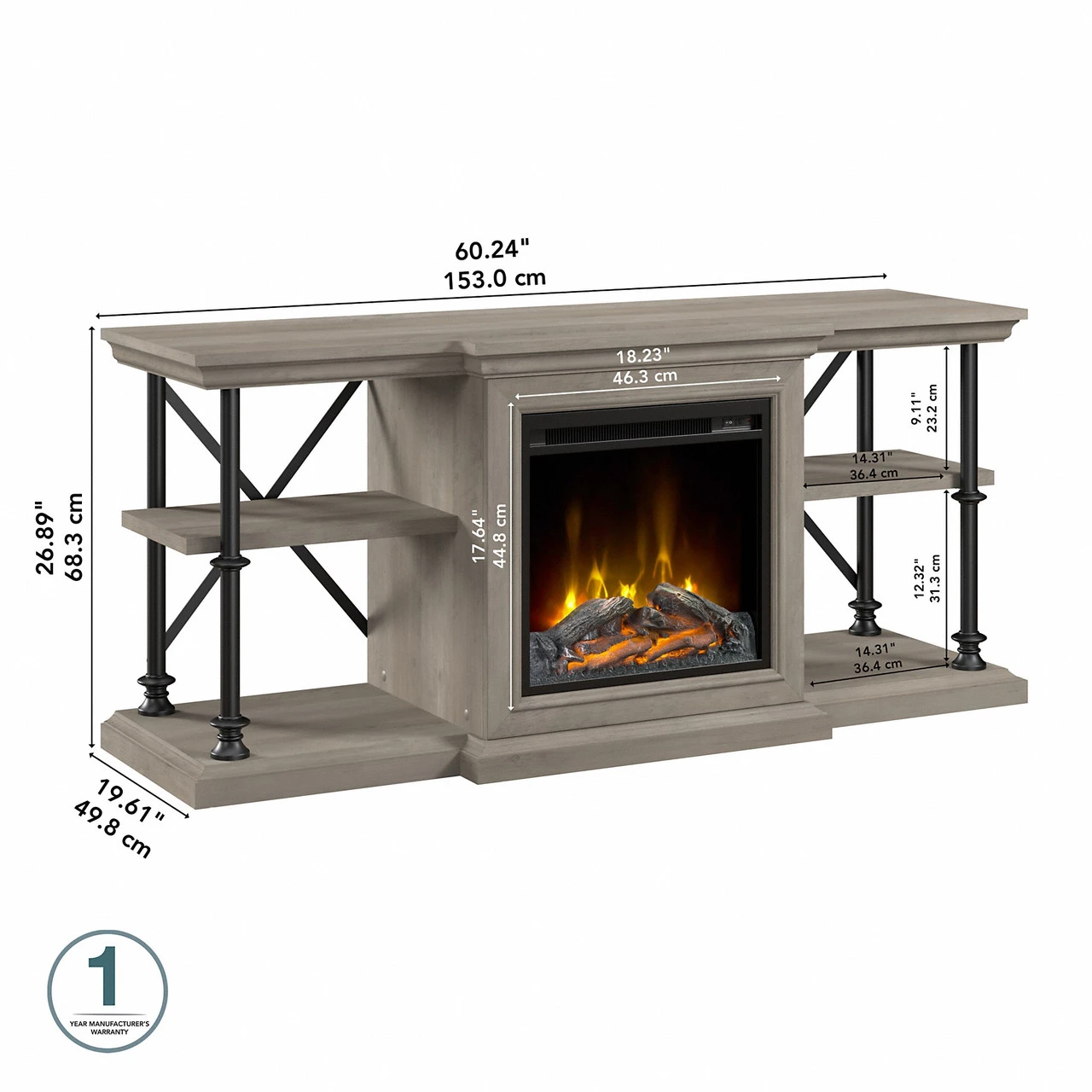 Bush Furniture Coliseum 60W Electric Fireplace TV Stand In Driftwood Gray - CSM001DG - Image 7