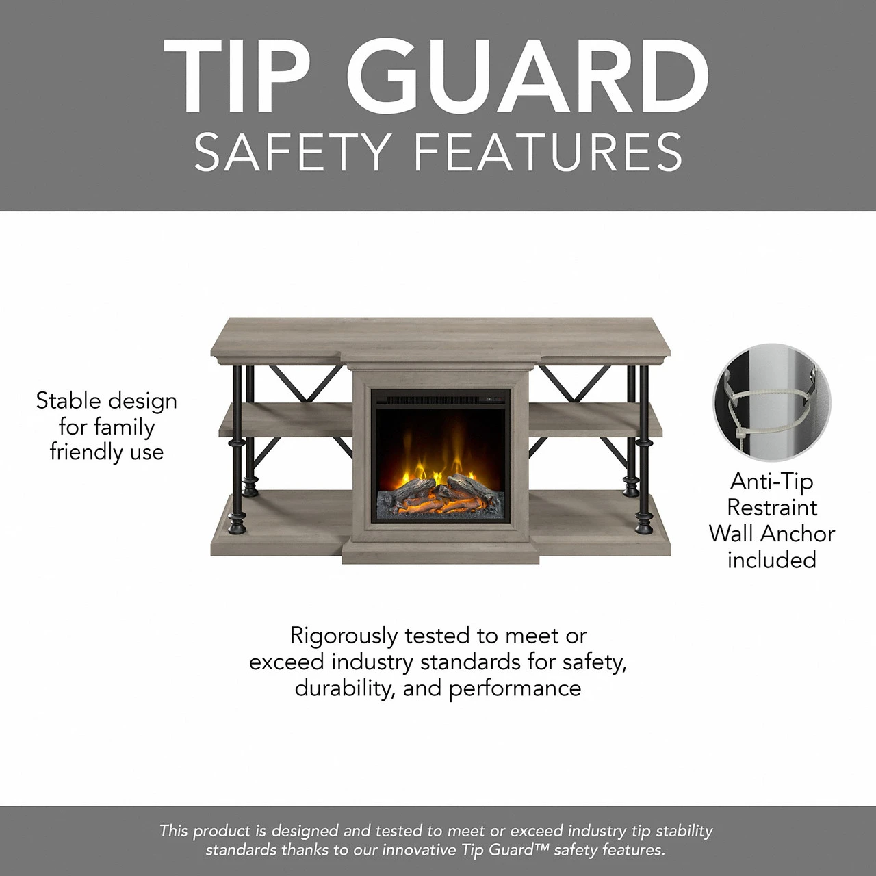 Bush Furniture Coliseum 60W Electric Fireplace TV Stand In Driftwood Gray - CSM001DG - Image 8