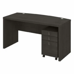 Bush Business Furniture Echo By Kathy Ireland 60W Bow Front Desk With 3 Drawer Mobile Pedestal Charcoal Maple - ECH001CM