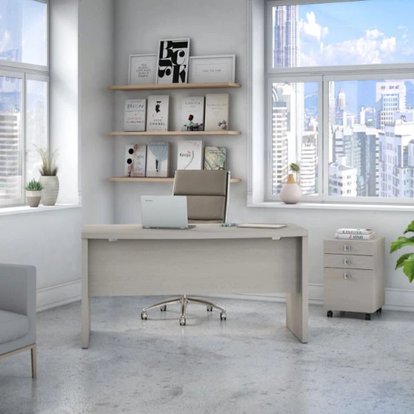 Bush Echo Bow Front Desk With 3-Drawer Mobile Pedestal 60" - ECH001GS - Image 3