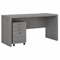 Bush Business Furniture Kathy Ireland Echo 60W Credenza/Desk With 3 Drawer Mobile Pedestal Modern Gray - ECH003MG